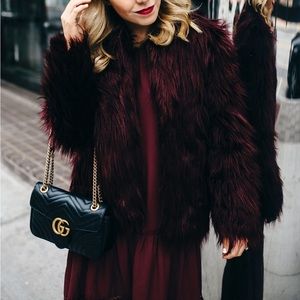 Wqrm wine red shaggy women faux fur jacket blazer shearling shaggy coat